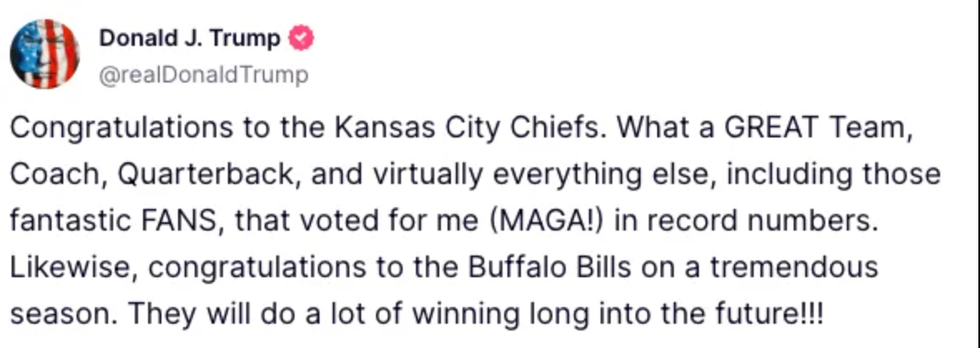 Screenshot of Donald Trump's post