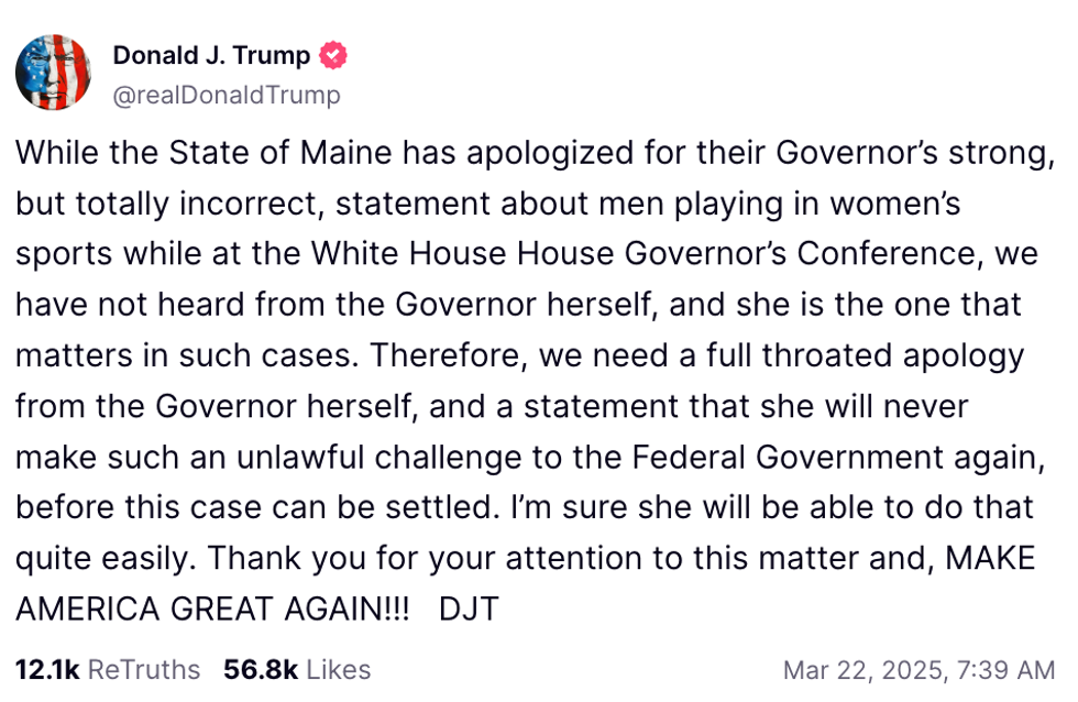 Screenshot of Donald Trump's post