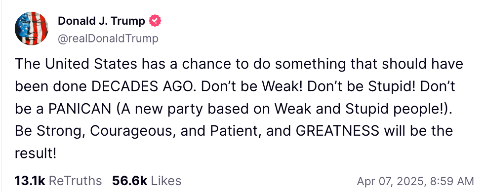 Screenshot of Donald Trump's post