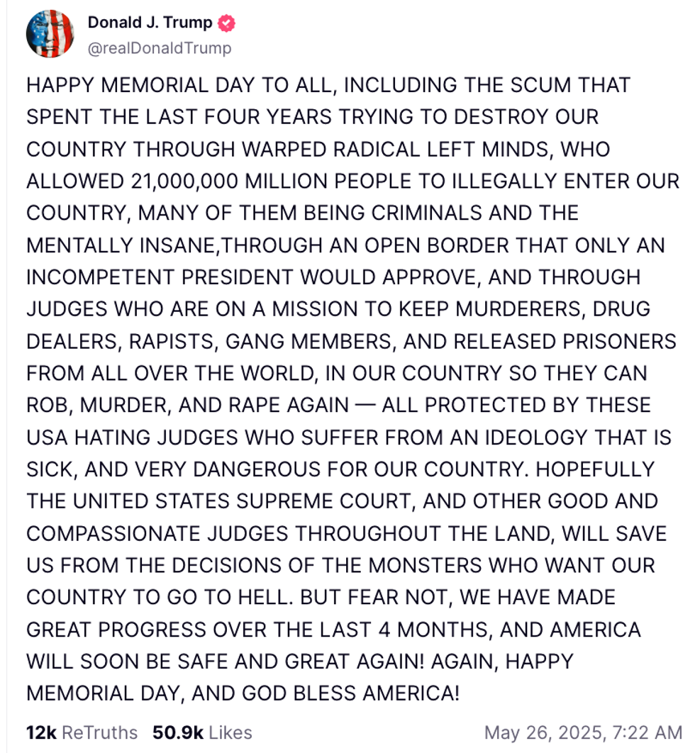 Screenshot of Donald Trump's post