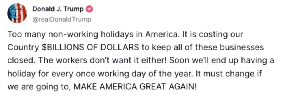 Screenshot of Donald Trump's post