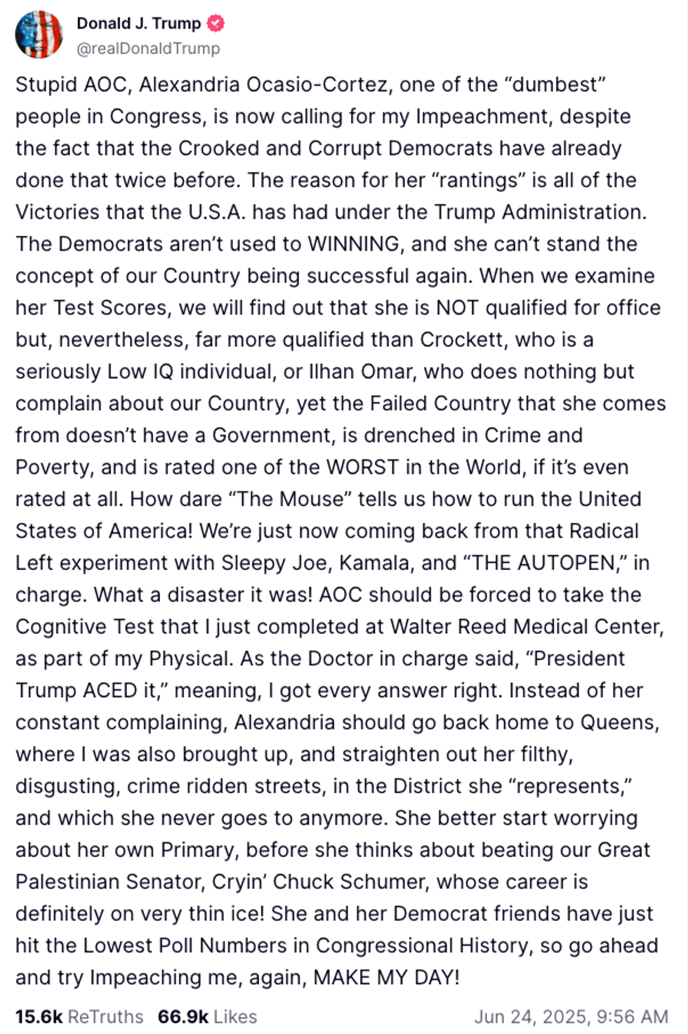 Screenshot of Donald Trump's post