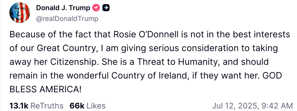 Screenshot of Donald Trump's post