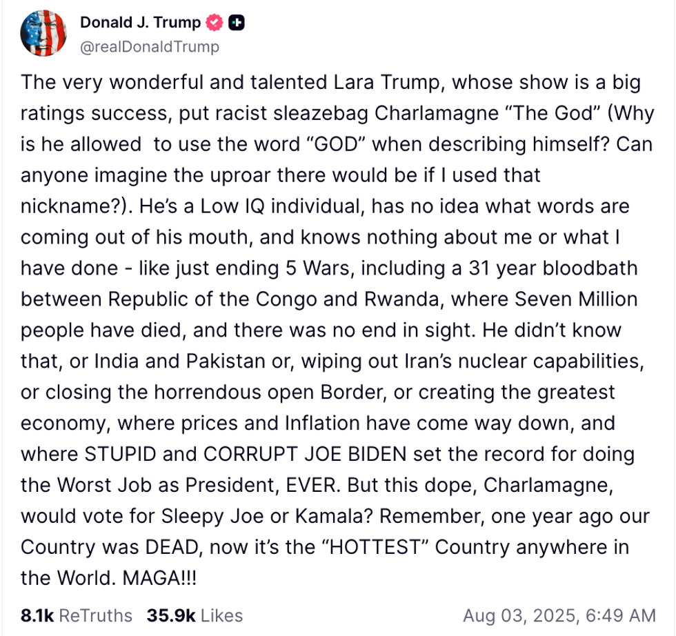 Screenshot of Donald Trump's post