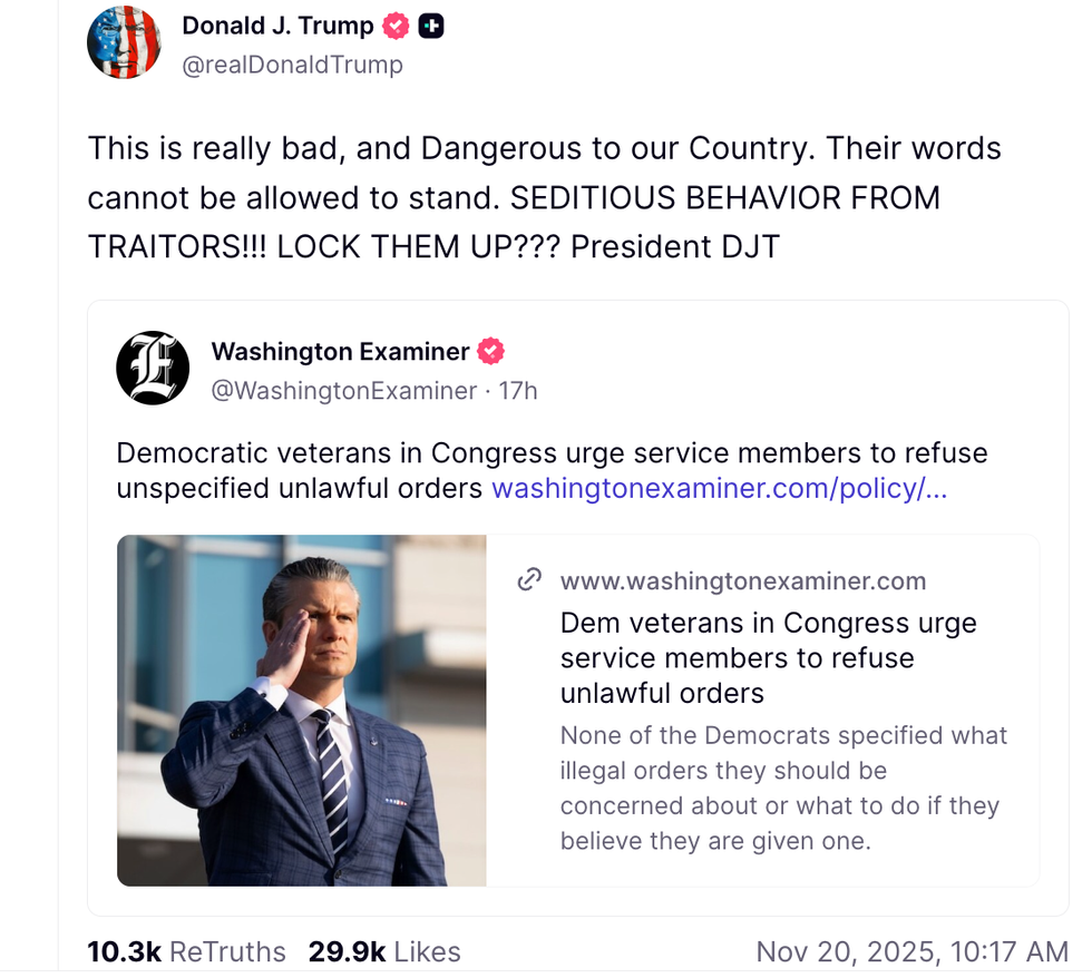 Screenshot of Donald Trump's post