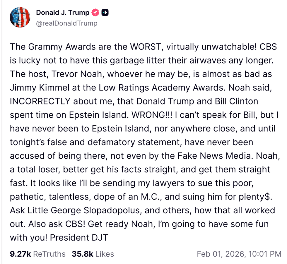 Screenshot of Donald Trump's post