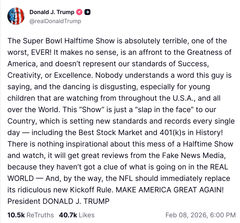 Screenshot of Donald Trump's post