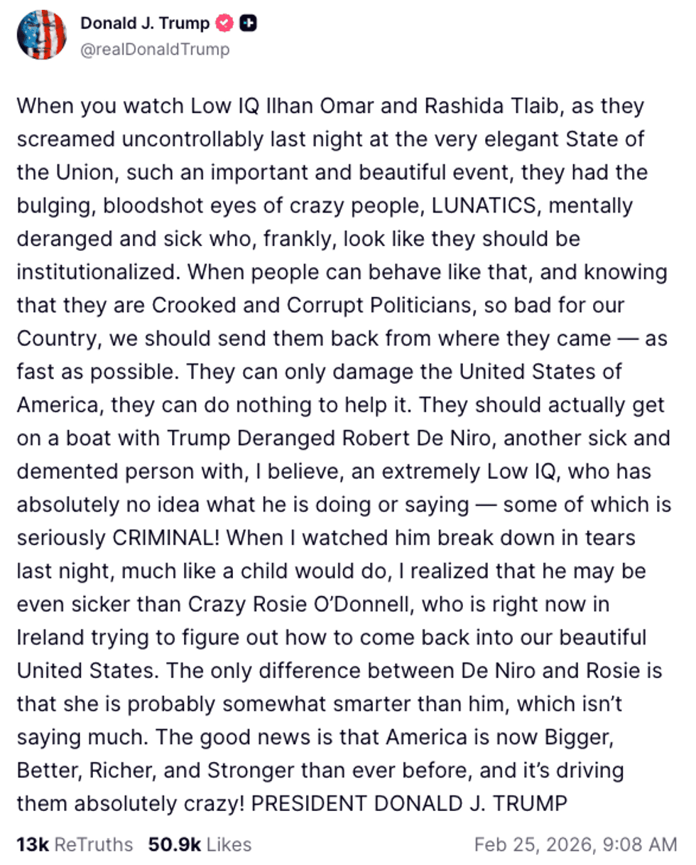 Screenshot of Donald Trump's post