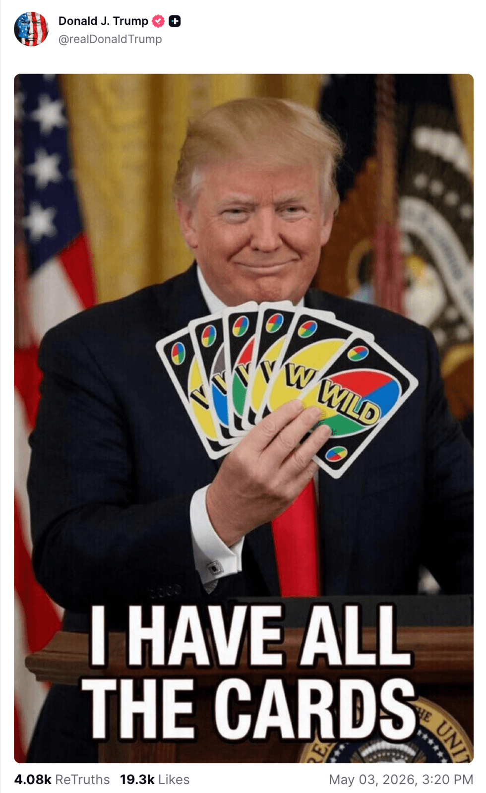 Trump's 'All The Cards' Uno Meme Gets Dragged: PHOTO - Comic Sands