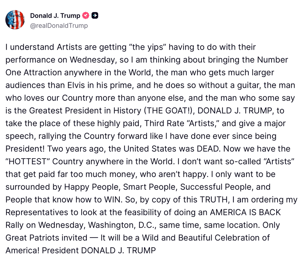 Screenshot of Donald Trump's post