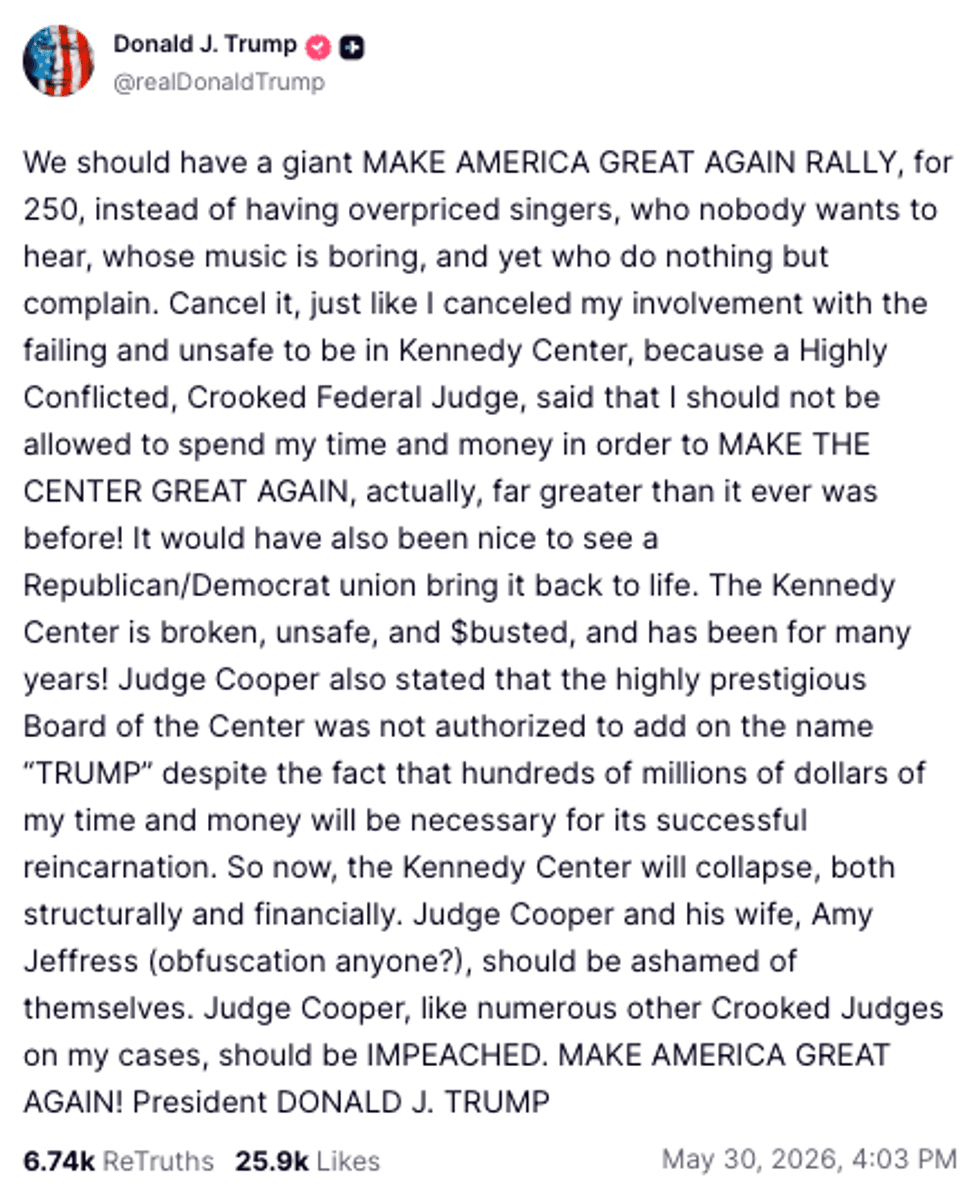 Screenshot of Donald Trump's post
