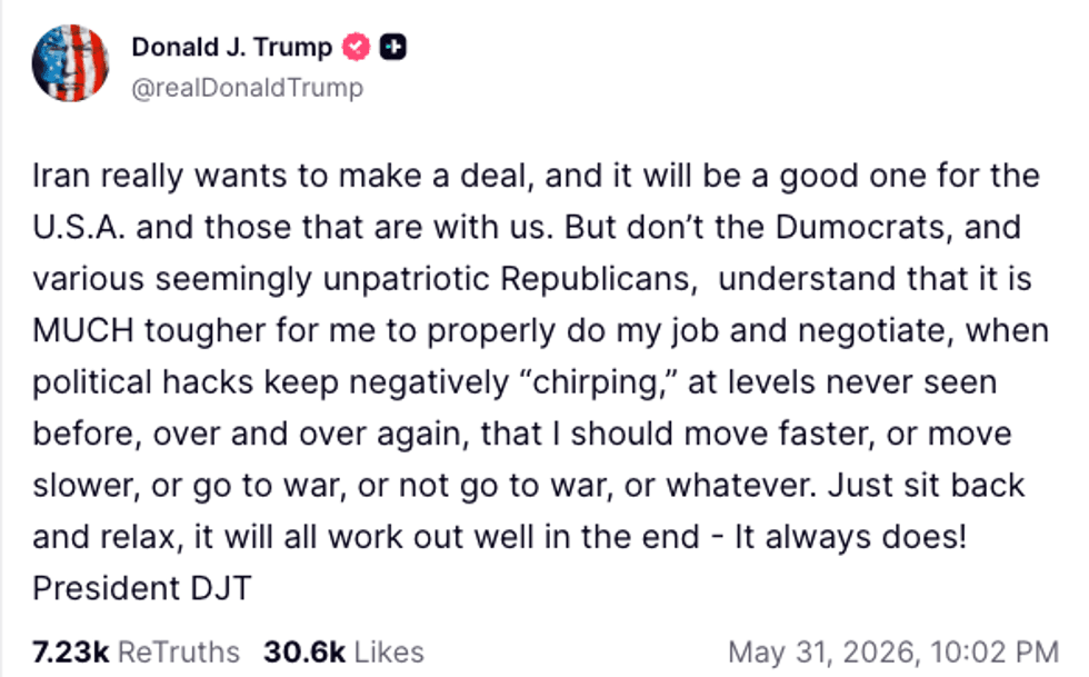 Screenshot of Donald Trump's post