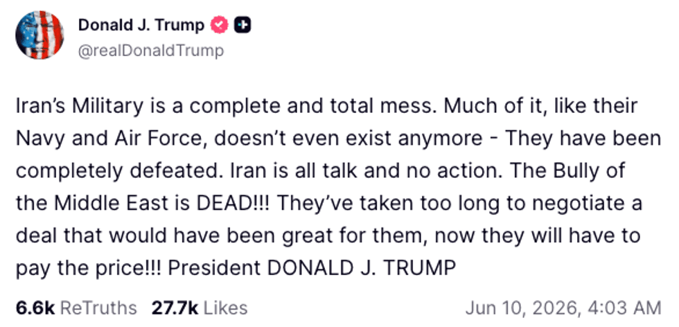 Screenshot of Donald Trump's post