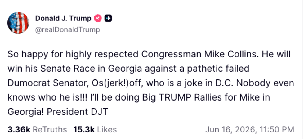 Screenshot of Donald Trump's post