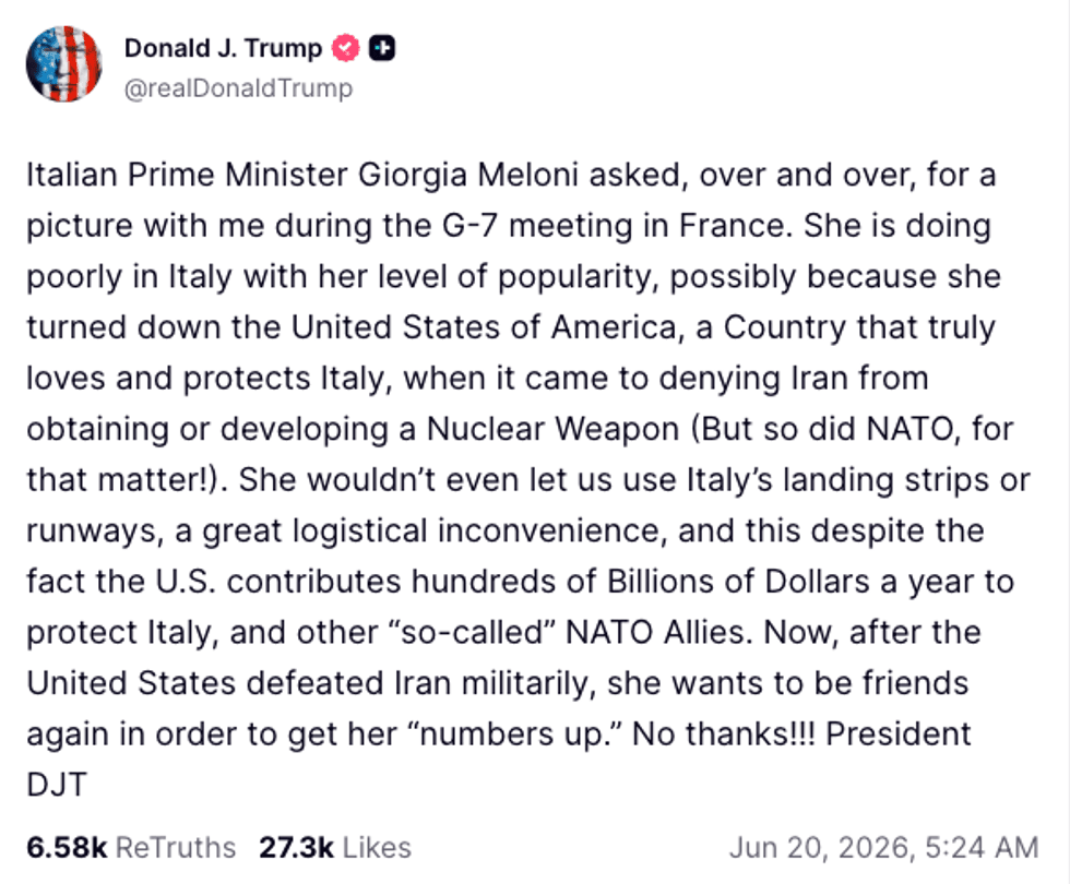Screenshot of Donald Trump's post