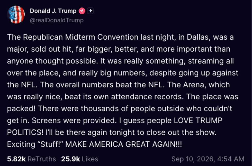 Screenshot of Donald Trump's post