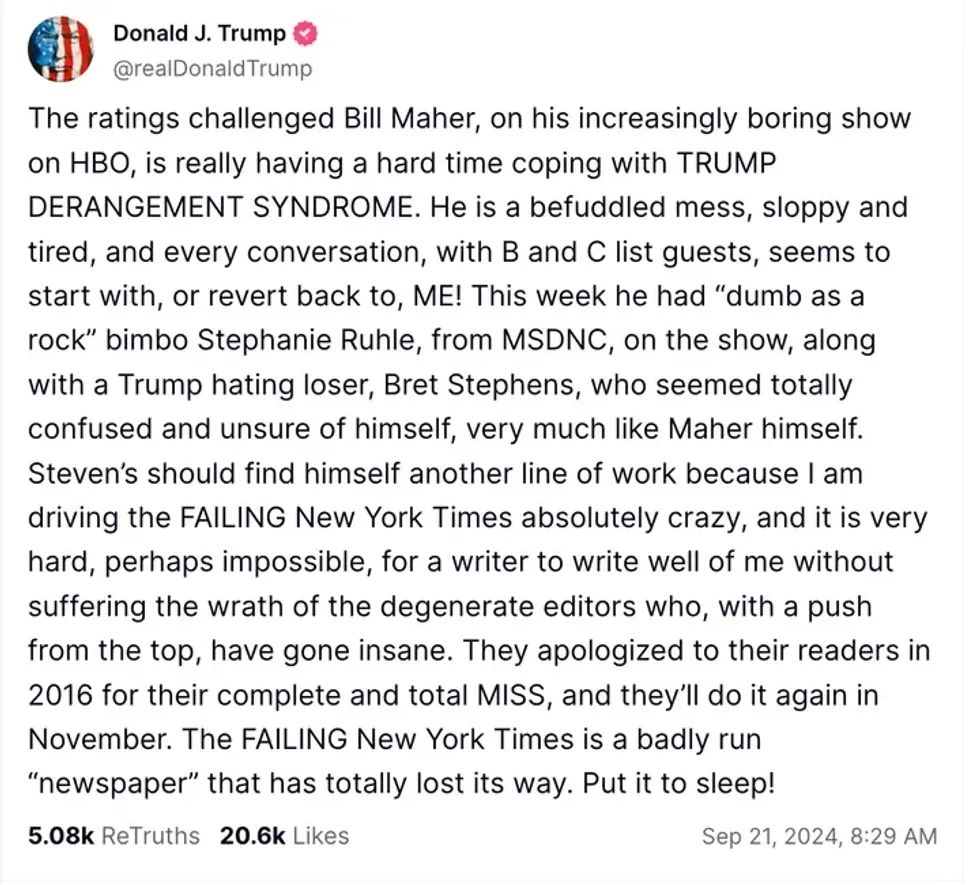 Screenshot of Donald Trump's post