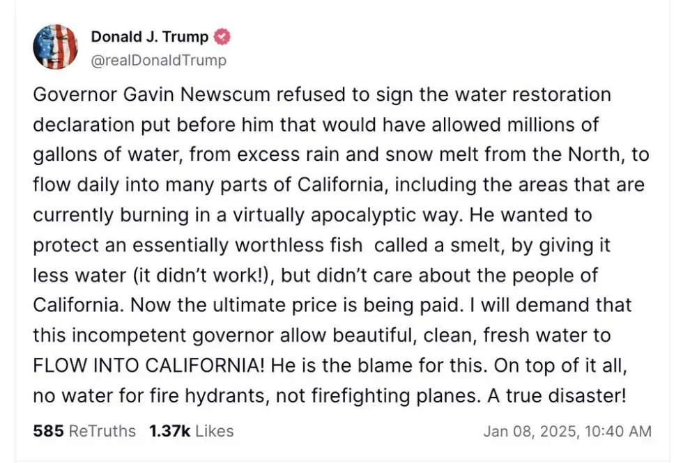 Screenshot of Donald Trump's post