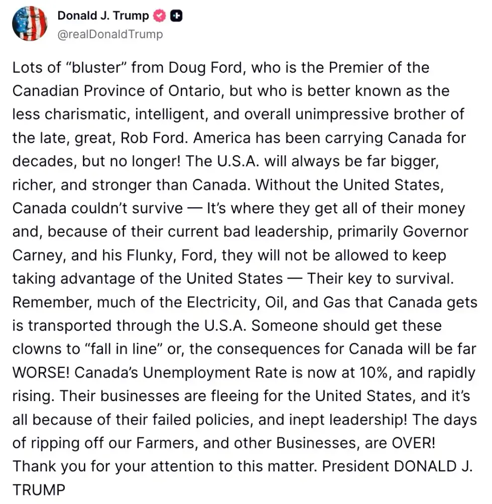 Screenshot of Donald Trump's post