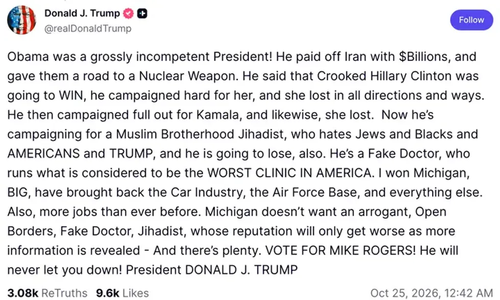 Screenshot of Donald Trump's post