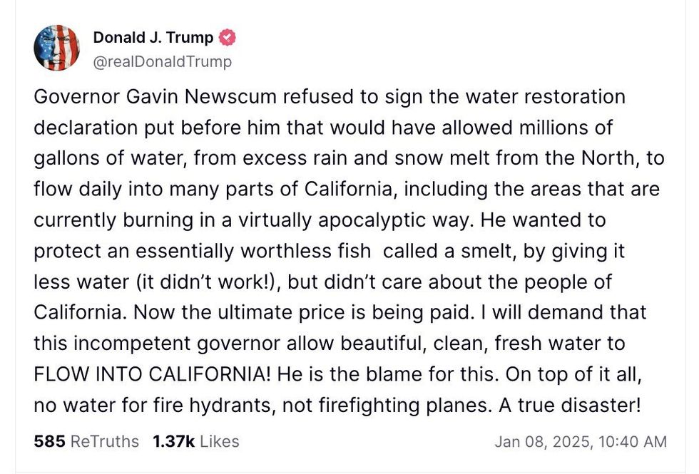 Screenshot of Donald Trump's Truth Social post