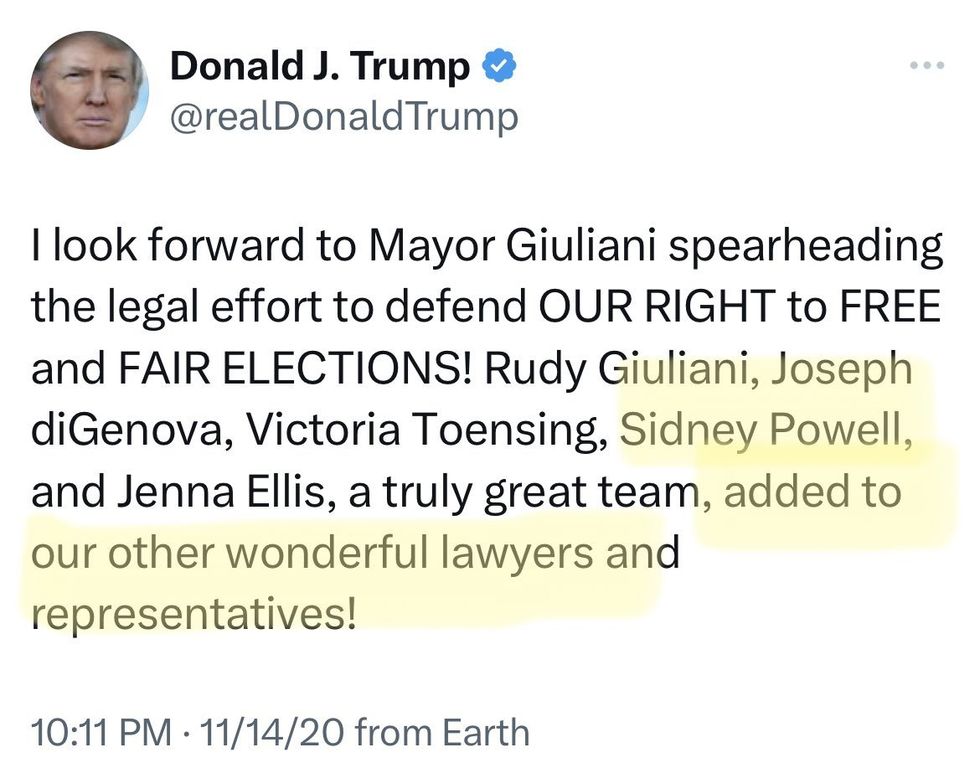Screenshot of Donald Trump's tweet from November 2020