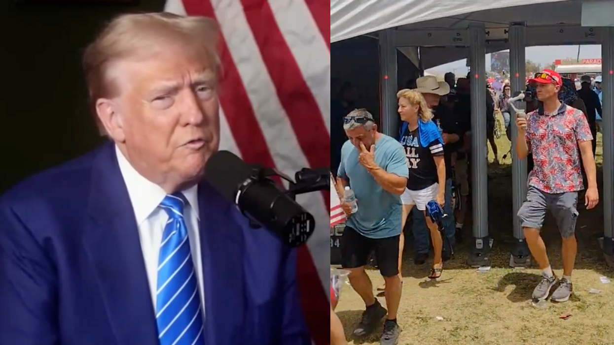 Screenshot of Donald Trump; Screenshot of Trump supporters leaving a Trump rally