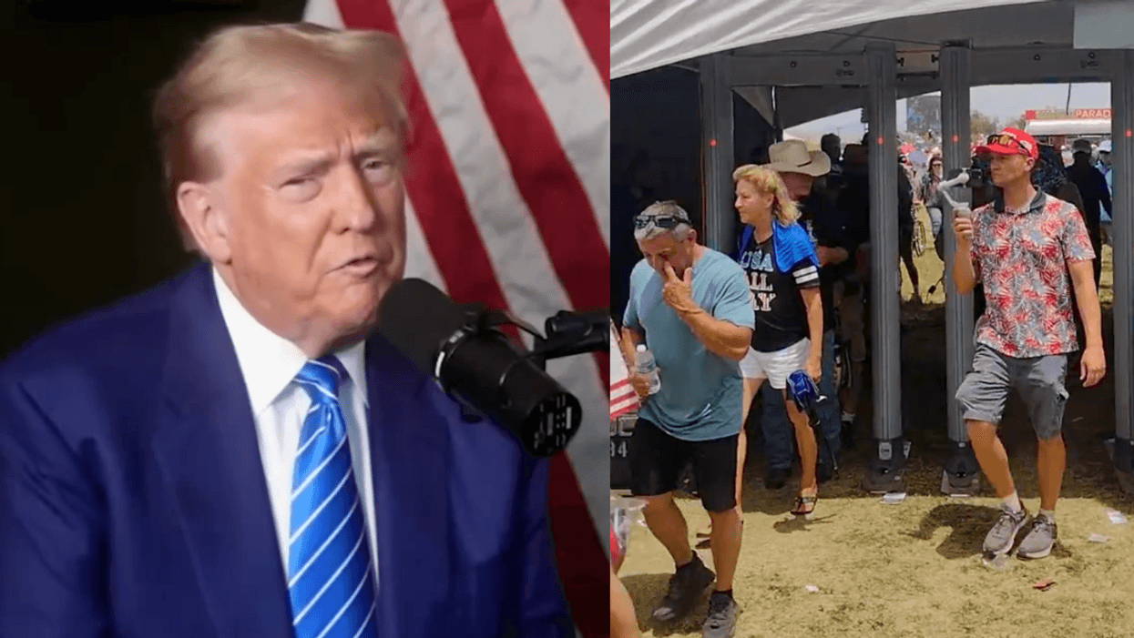 Screenshot of Donald Trump; Screenshot of Trump supporters leaving a Trump rally