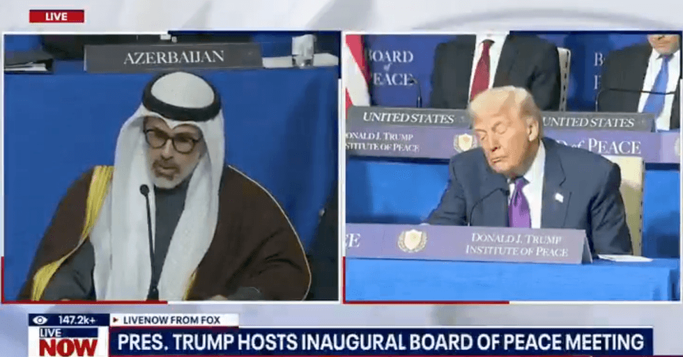 Screenshot of Donald Trump sleeping during Board of Peace meeting