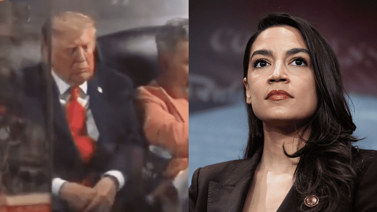 Screenshot of Donald Trump sleeping during NBA finals game; Alexandria Ocasio-Cortez