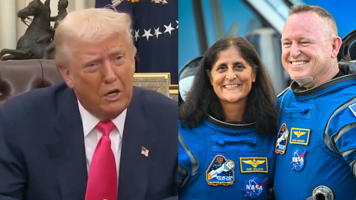 Screenshot of Donald Trump; Sunita Williams and Butch Wilmore
