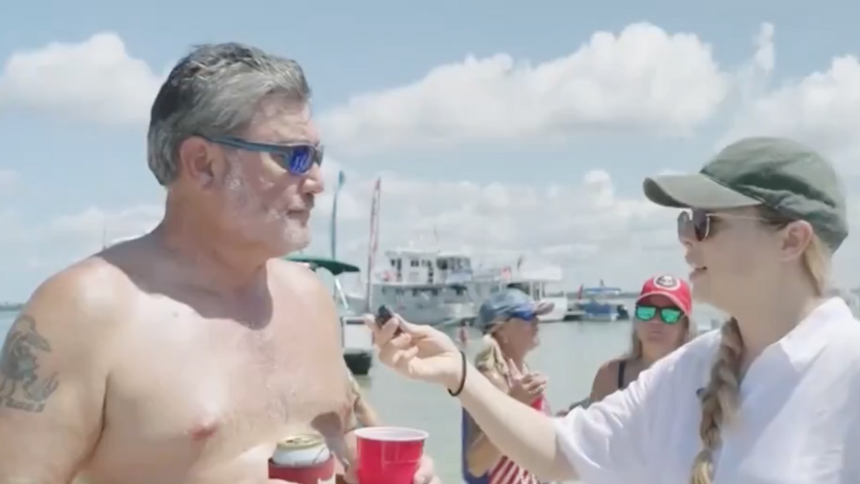 Screenshot of Elle Reeve interviewing Trump supporter Joe at MAGA Boat Parade