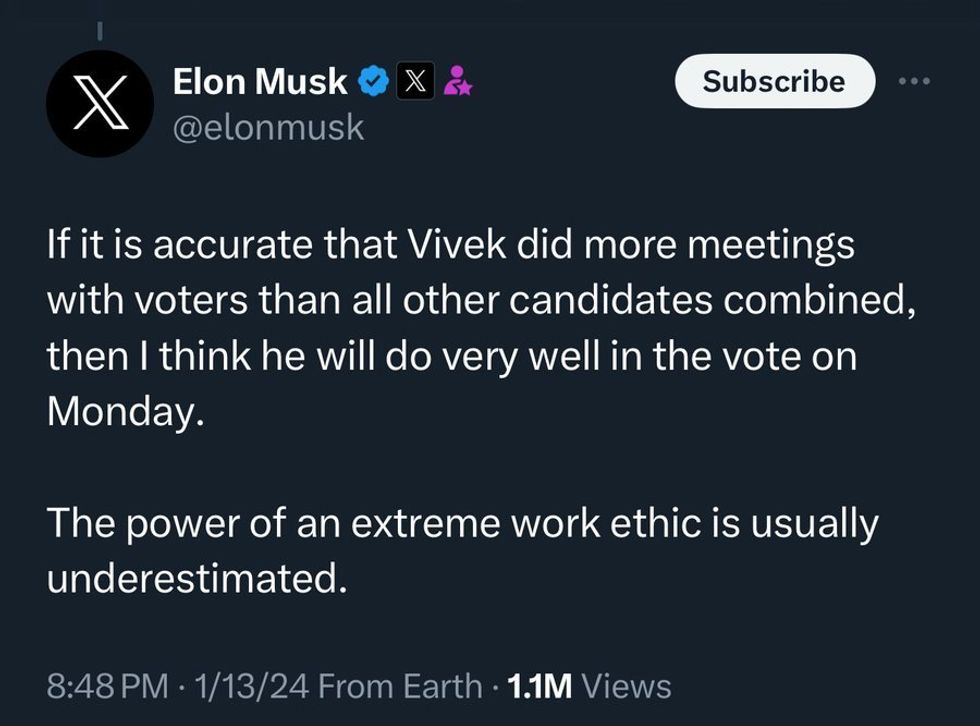 Screenshot of Elon Musk's post