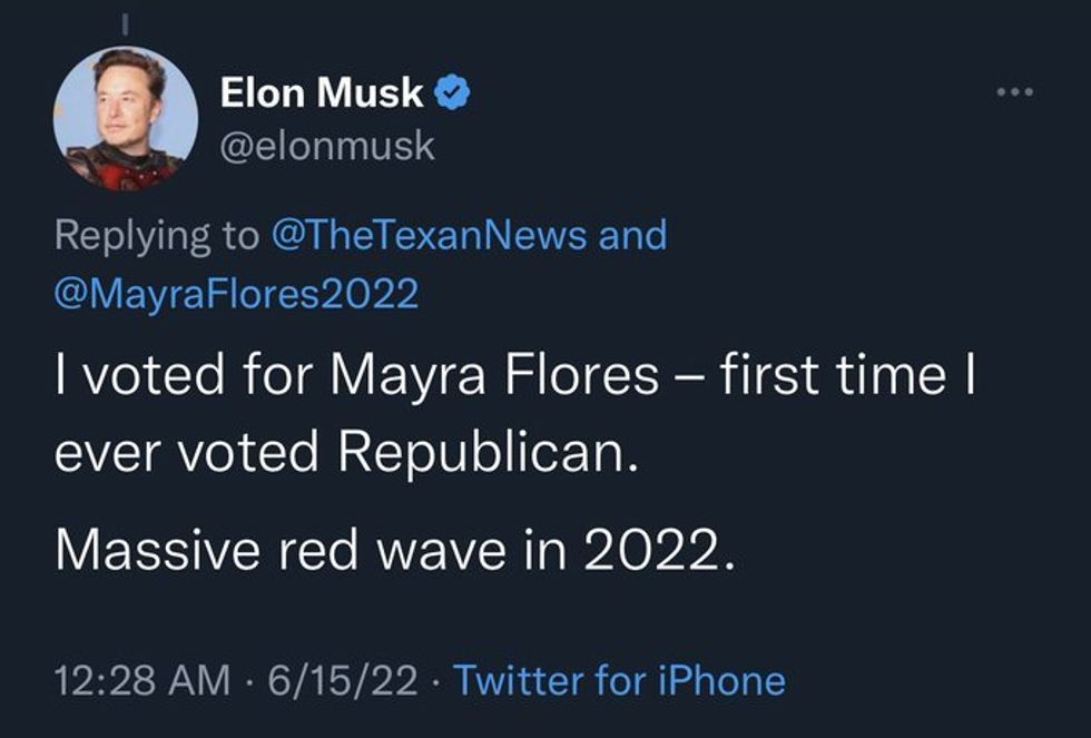 Screenshot of Elon Musk's post