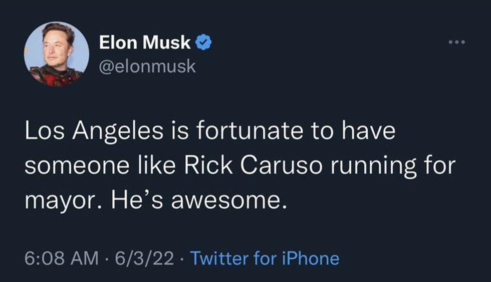 Screenshot of Elon Musk's post