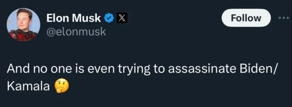 Screenshot of Elon Musk's X post