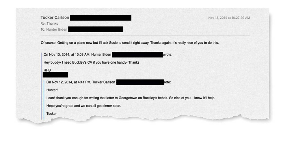 Screenshot of email exchange between Tucker Carlson and Hunter Biden.