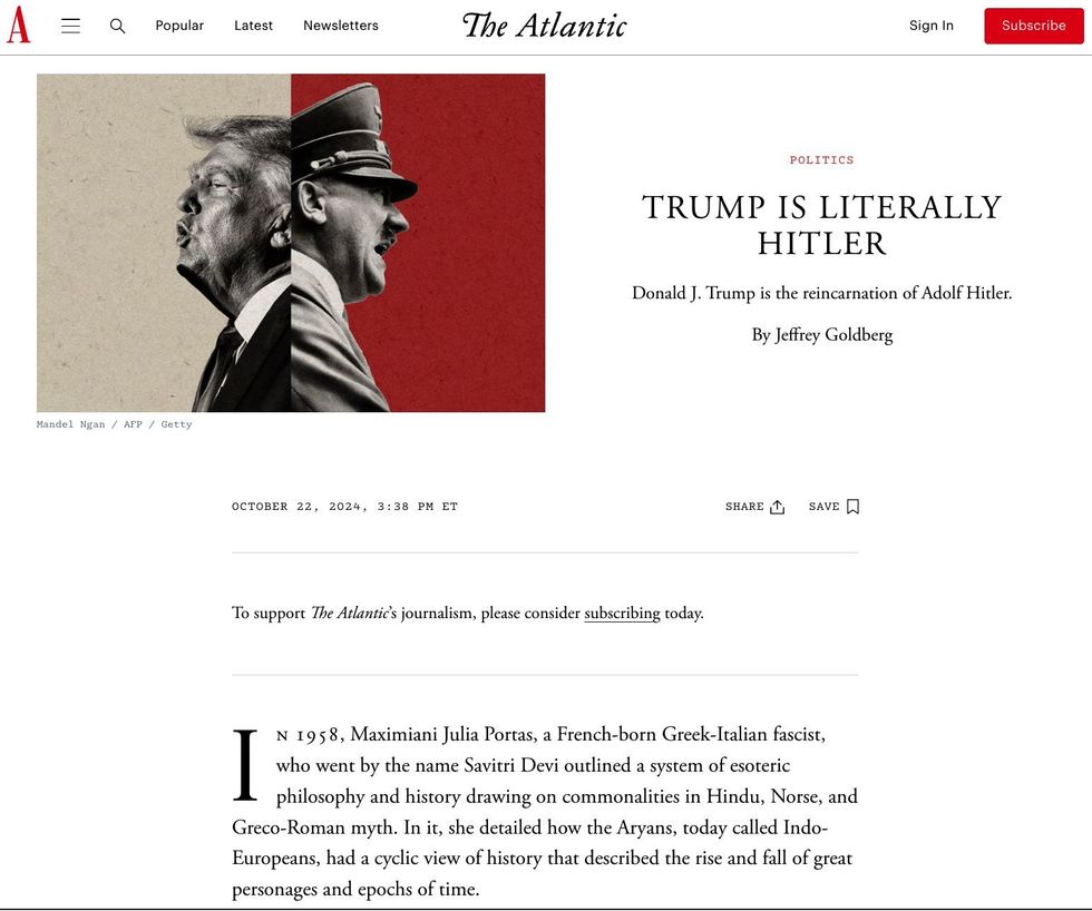 Screenshot of fake article attributed to The Atlantic