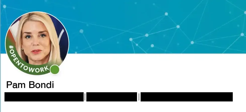 Screenshot of fake Pam Bondi LinkedIn profile