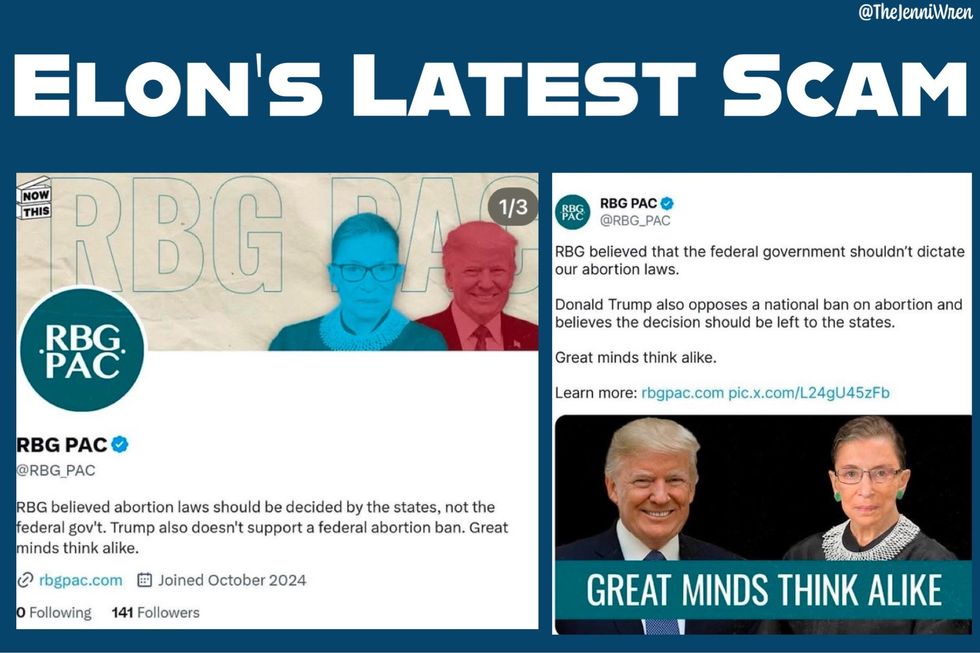 Screenshot of false information about Ginsburg's abortion stance from Musk's RBG PAC