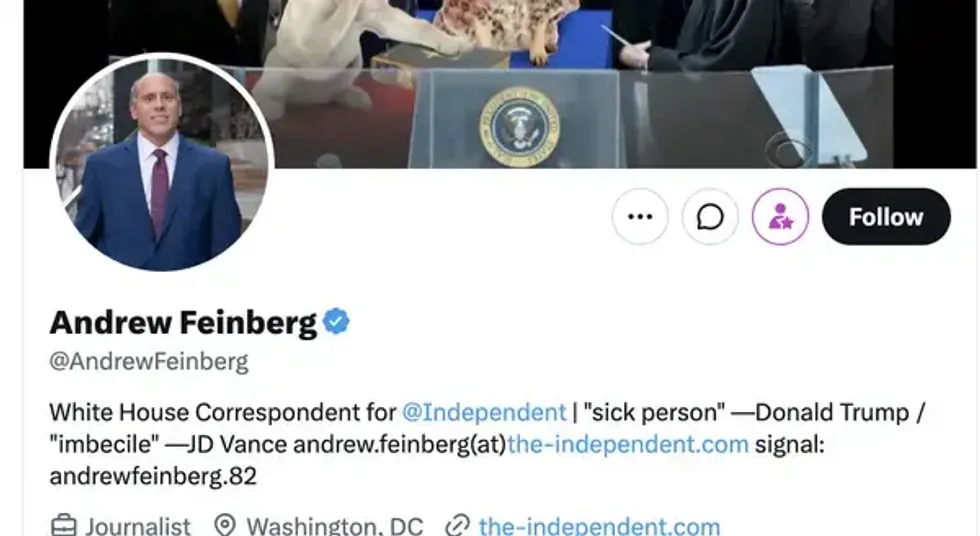 Screenshot of Feinberg's X profile info