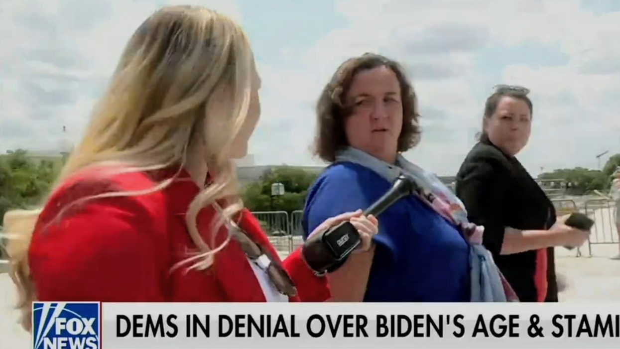 screenshot of Fox reporter Hillary Vaughn asking California Democratic Representative Katie Porter a stupid question — Porter has an absolutely incredulous look on her face