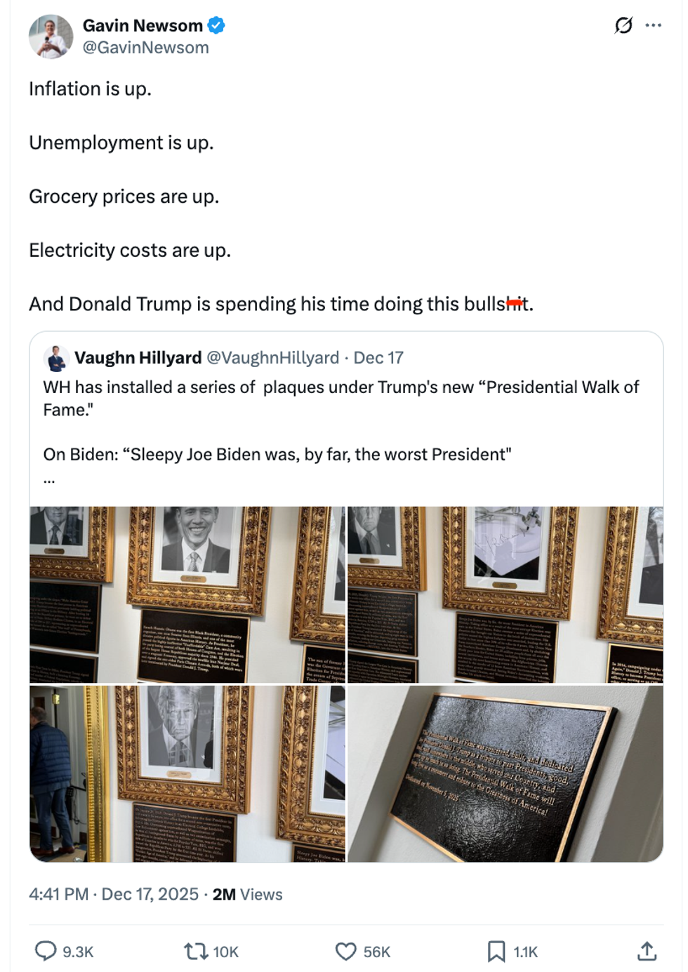 Screenshot of Gavin Newsom's post