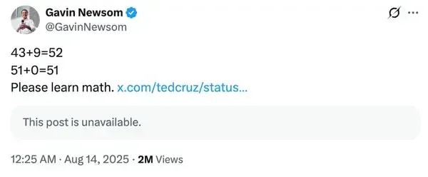 Screenshot of Gavin Newsom's post