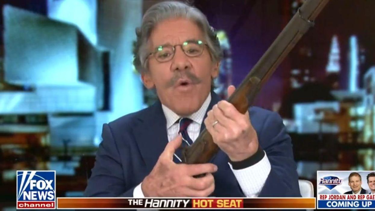 Screenshot of Geraldo Rivera holding a musket on the "Hannity" show