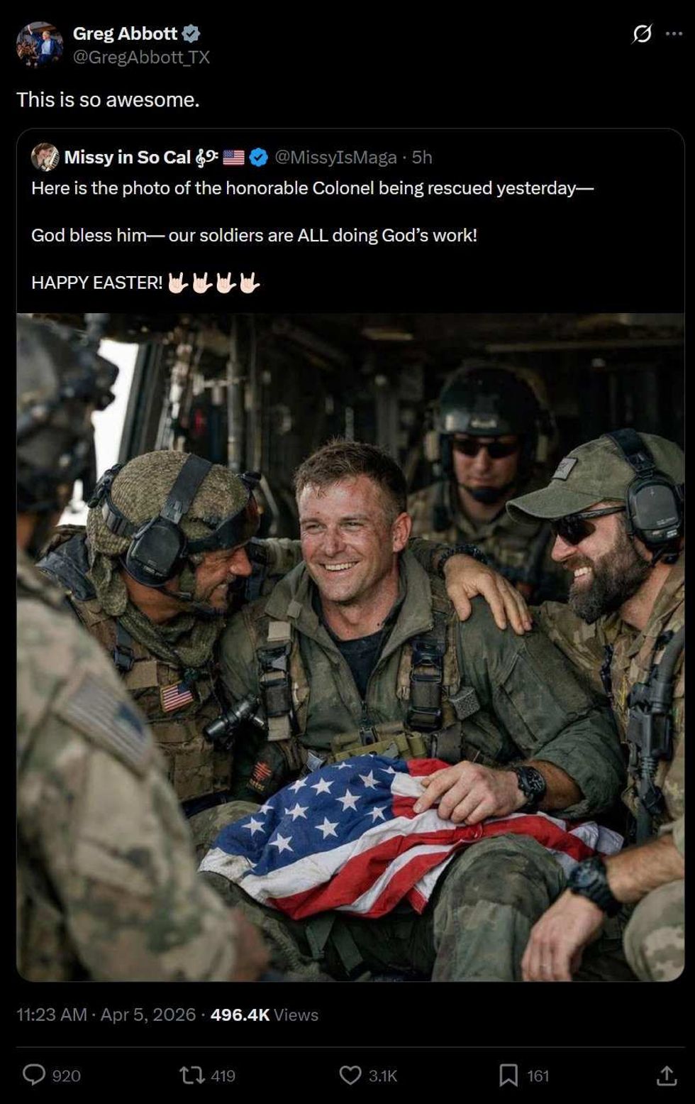 Screenshot of Greg Abbott's post