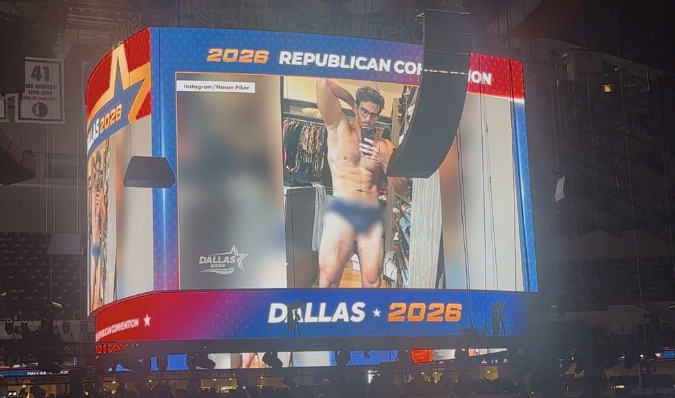 Screenshot of Hasan Piker underwear selfie displayed at GOP midterm convention