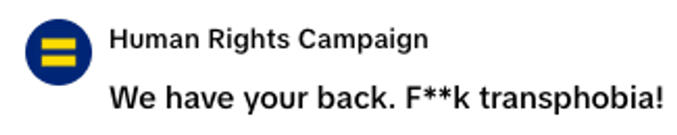 Screenshot of Human Rights Campaign's post