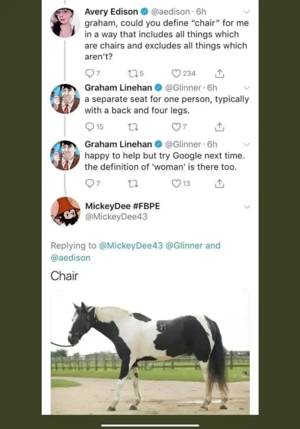 Screenshot of internet discussion about the definition of a chair