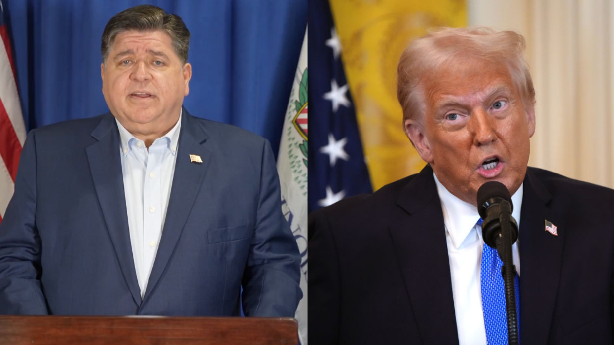 Screenshot of J.B. Pritzker; Donald Trump